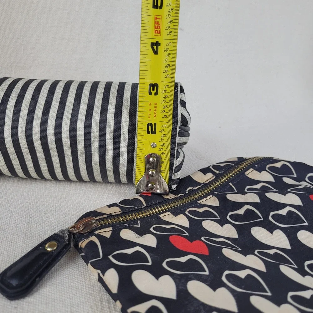 VTG‎ Oscar de la Renta Striped & DVF Heart Cosmetic Bag Bundle Black White Red
